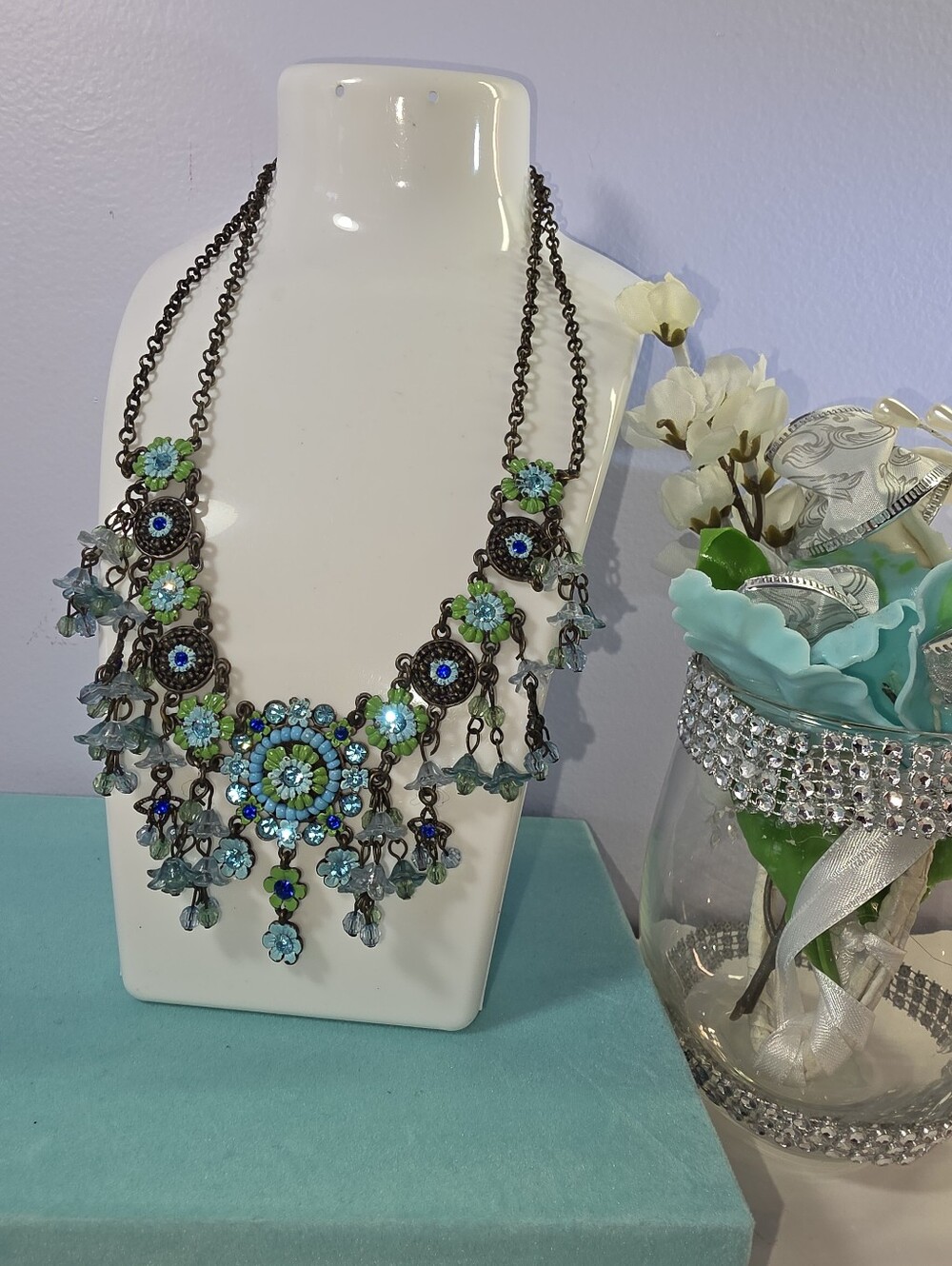 #2601, Authentic  Michal Negrin signed, swarovski crystals bib statement neckla